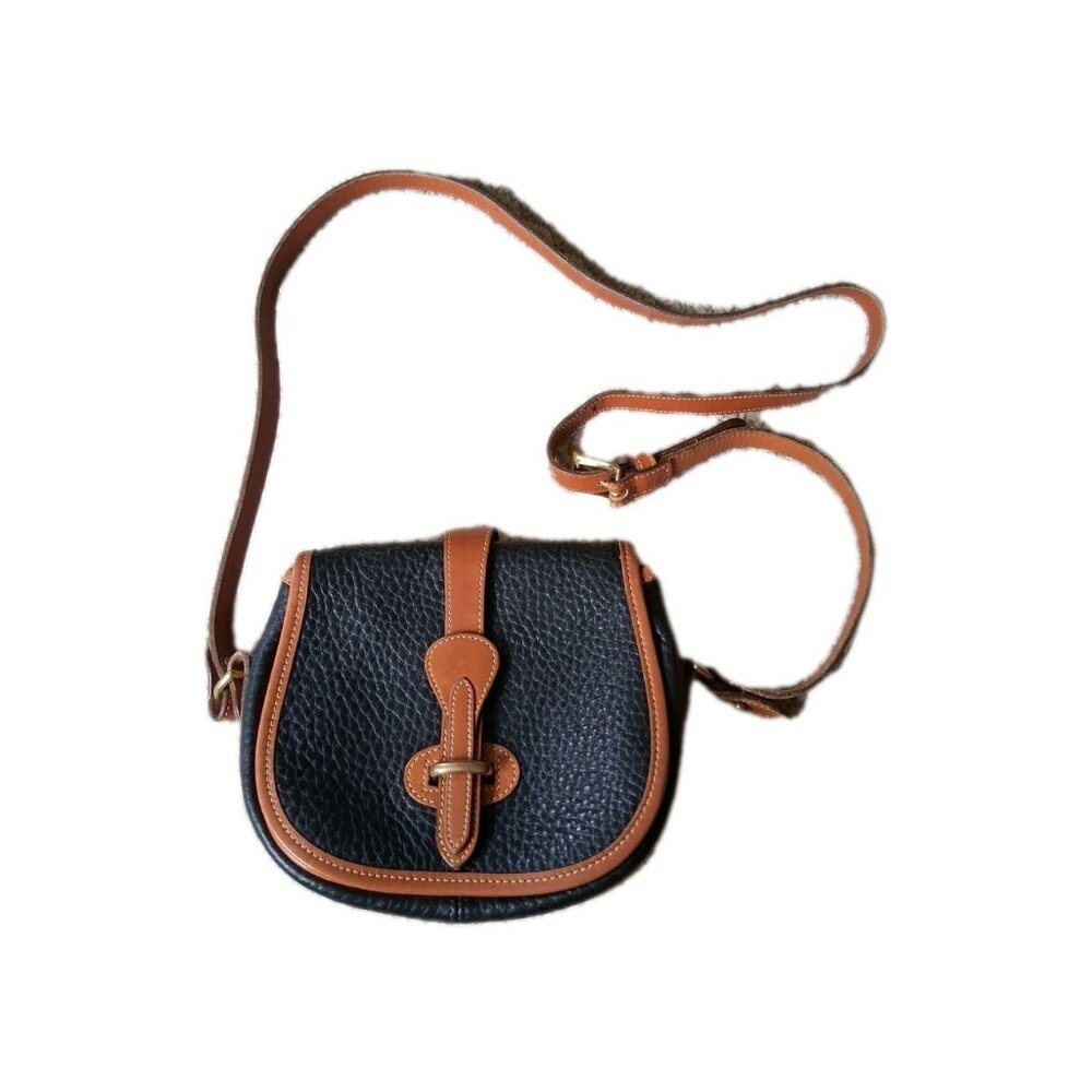Dooney & Bourke Black and Brown Pebbled Leather Crossbody Saddle Bag